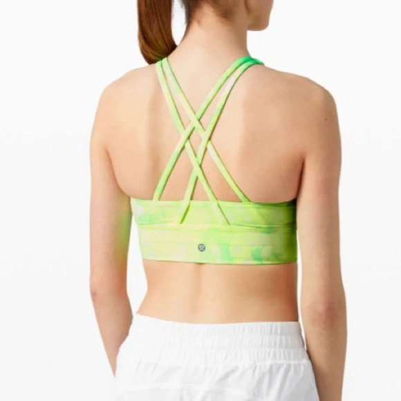 Lululemon Energy Bra High Neck Long Line Shibori - Yellow Highlight Green - Picture 3 of 7